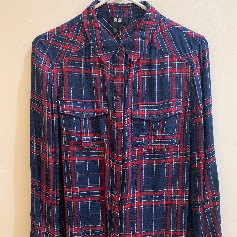 NWOT Paige Navy and Red Stripe Button Down Shirt